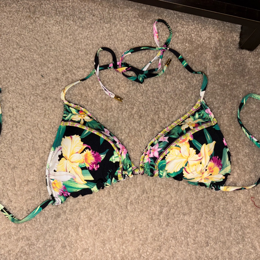 Tommy Bahama Floral Bikini Top - Black and Yellow